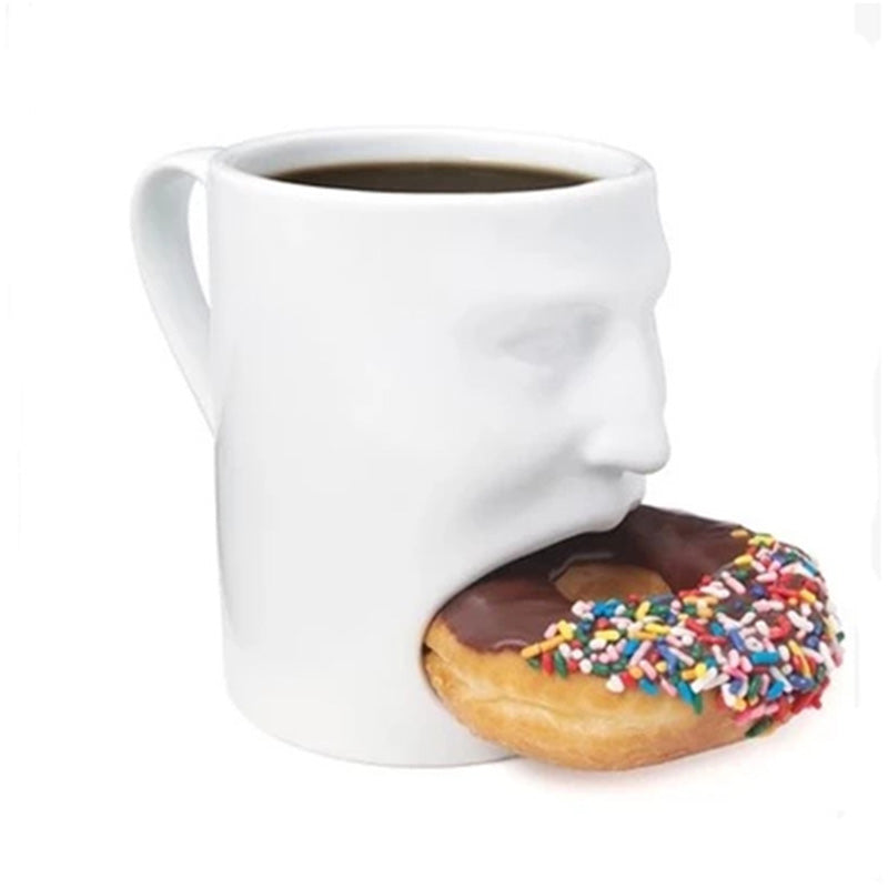 Face Design Ceramic Mug with Biscuit Pocket Holder